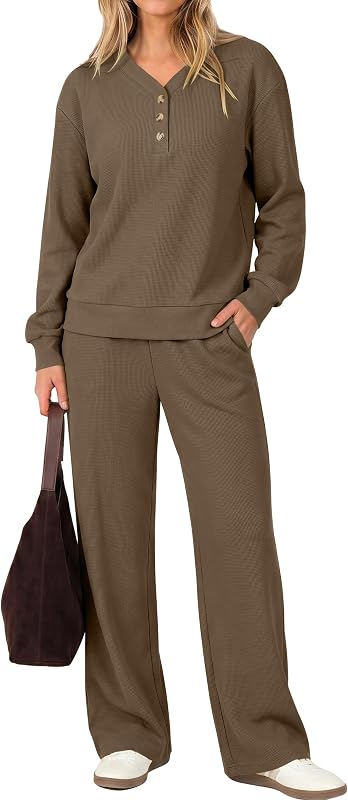 Womens Waffle Lounge Sets 2026 Fall Winter 2 Piece Outfits