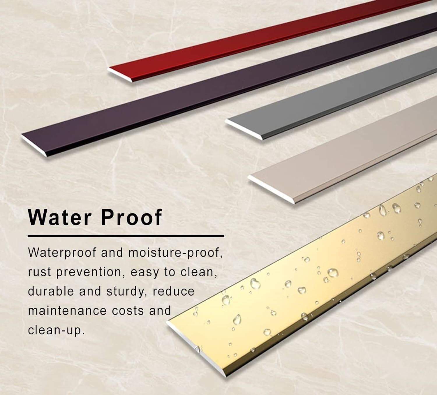Waterproof Aluminum Threshold Strip, Flat Door Threshold, Safety Seam Cover, Prevent Floor Seam Seam Binder(Black)