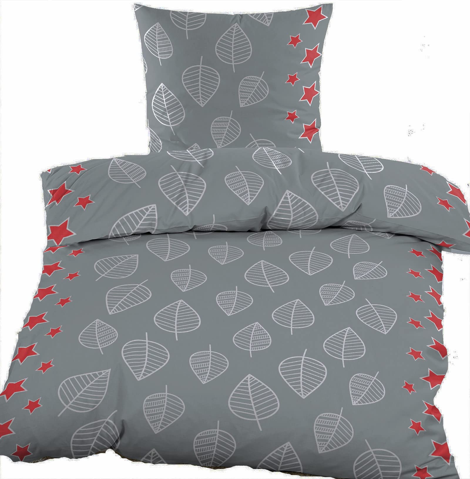 Set di 4 pezzi di biancheria da letto invernale di flanella 2 x (135 x 200 + 80 x 80 cm), grigio scuro con cuori, 100% cotone, (40089)