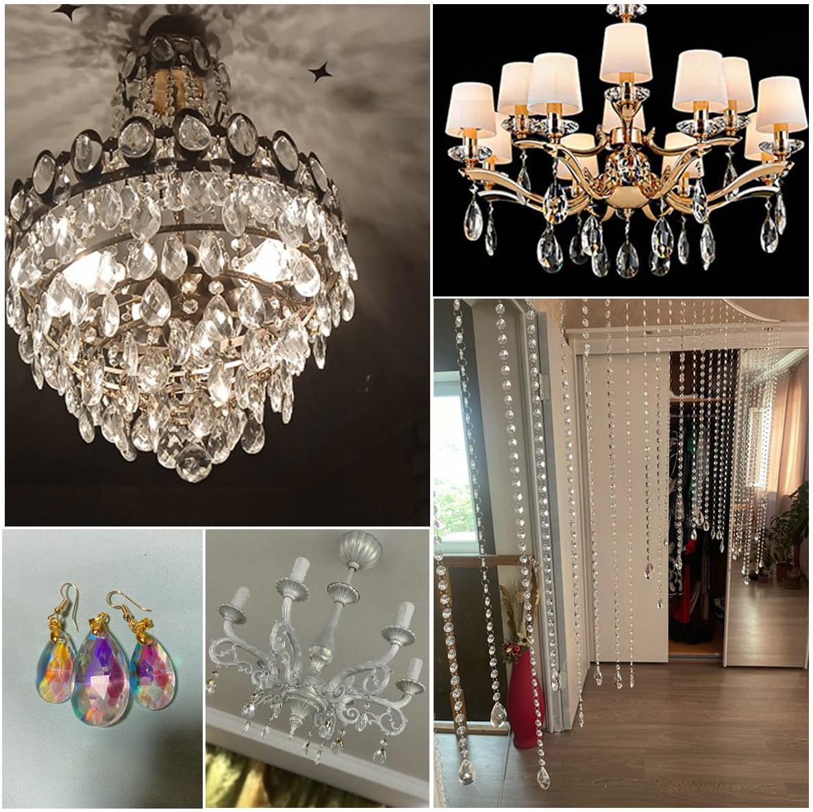 ECYC Ltd 100 Pcs 38mm AB Color Crystal Teardrop Beads Prism, Shiny Clear Crystal Glass Faceted Drop Beads Top Drilled Chandelier Dangle Pendants Suncatcher for Jewelry Making Chandelier Home Décor