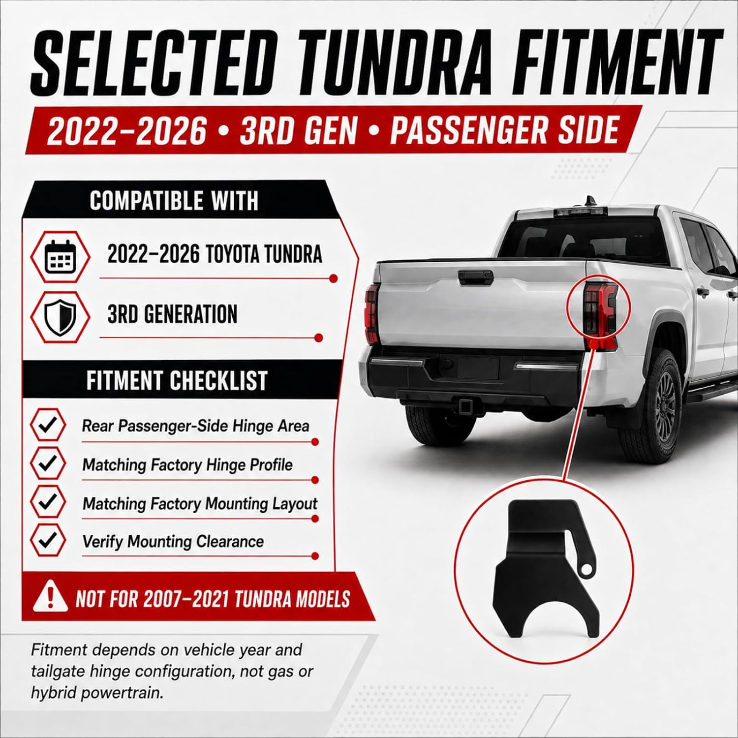 Tailgate Anti-Theft Bracket Compatible with 2022-2026 Toyota Tundra, Passenger-Side Hinge Protector with Security Bolt and Torx Bit, Black