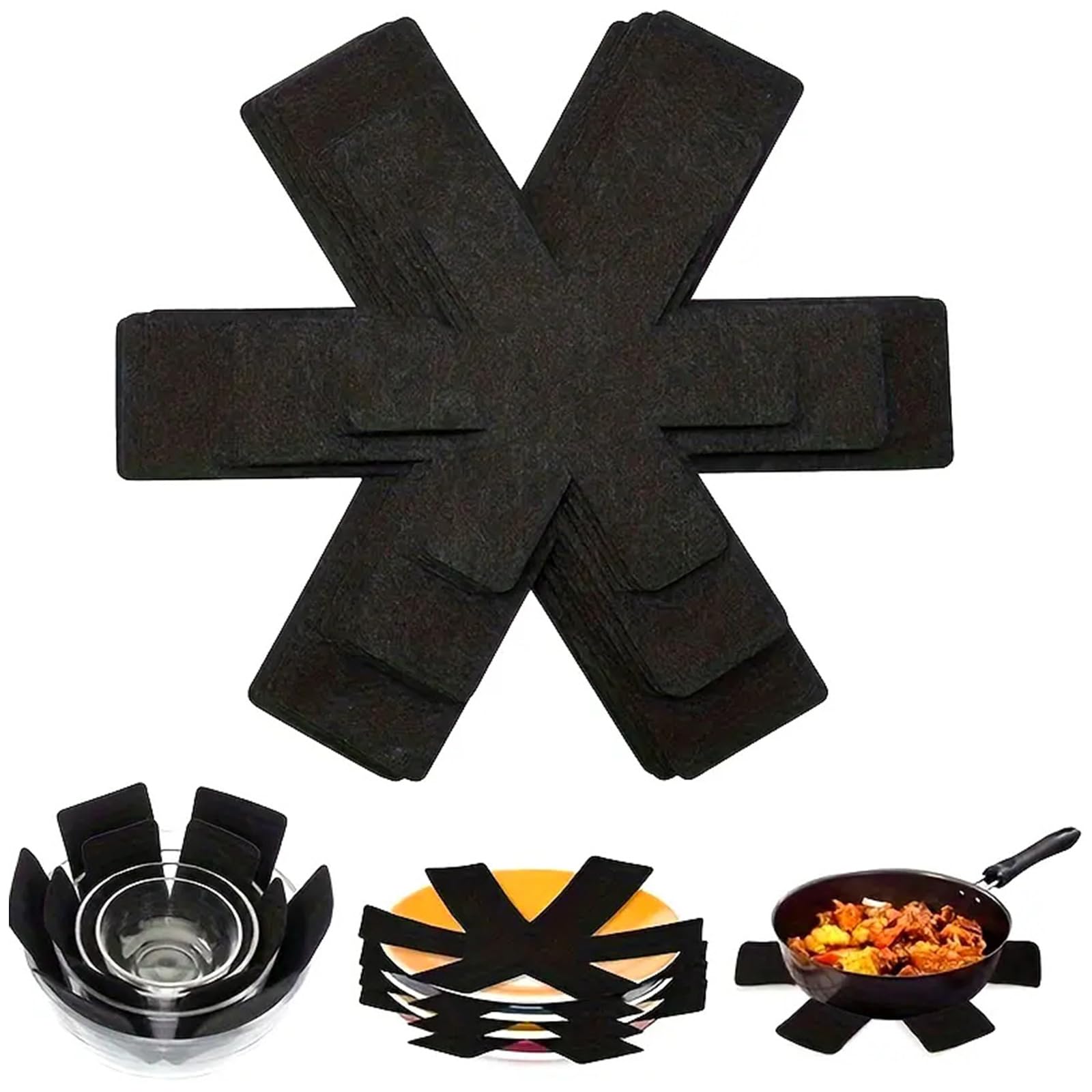 12 Pcs Pot Pan Protectors for Stacking, 3 Different Size Black Pan Protector for Stacking, Pan Separators Pads for Protecting and Separating Pots and Pans, Scratch Protection for Cookware Kitchen