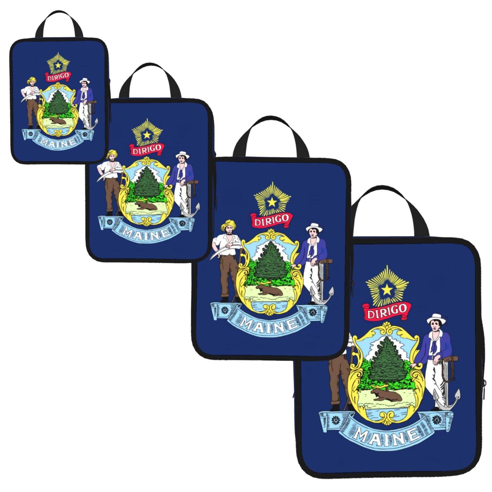 Maine State Flag Print 4 Set Compression Packing Cubes for Suitcases,Expandable Storage Bags Organizers
