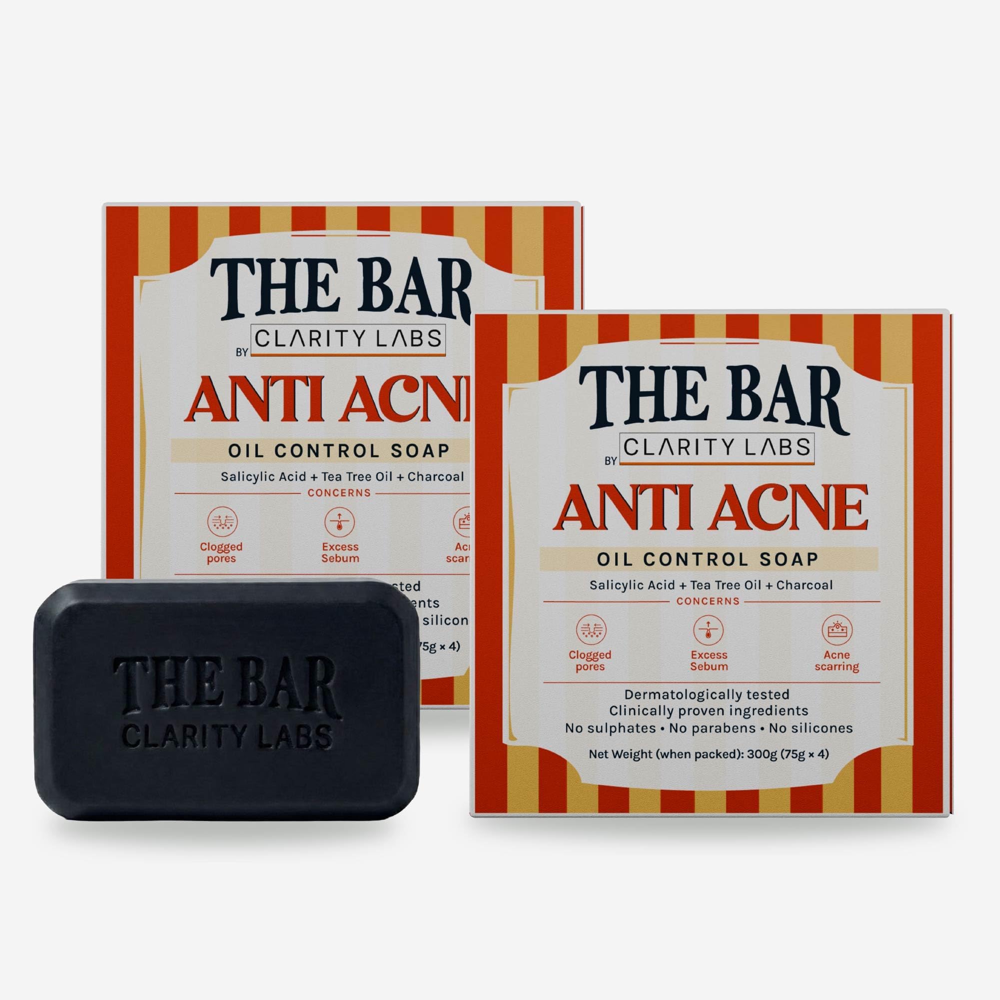 CLARITY LABS Salicylic Acid ANTI ACNE Body & Face Soap (Pack of 8) for Oily & Combination Skin | Back Acne/Pimple-Prone Build Up | Dark Spot Reduction |Regulates Sebum | Tea Tree Oil | Charcoal