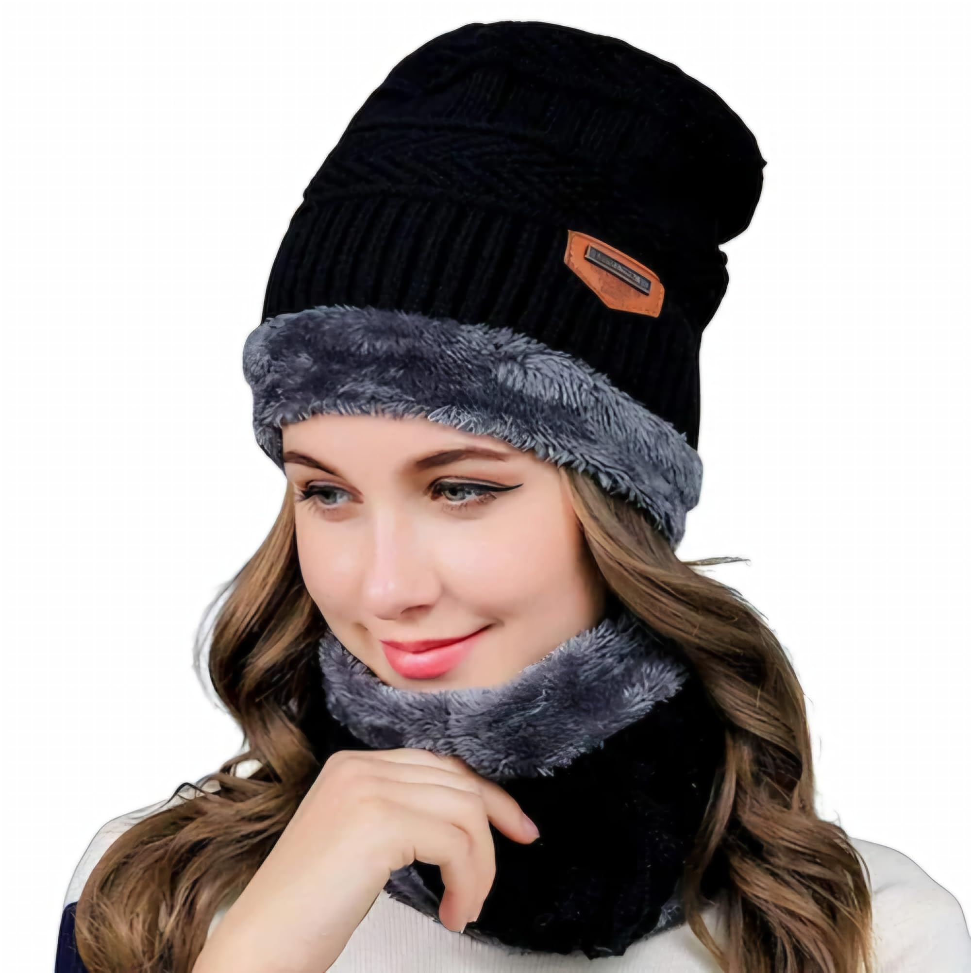 Winter Woolen Cap and Muffler Scarf Set for Men & Women | Warm Fleece Lined Beanie Cap with Neck Warmer | Stylish Woolen Cap Set for Winter-image-25