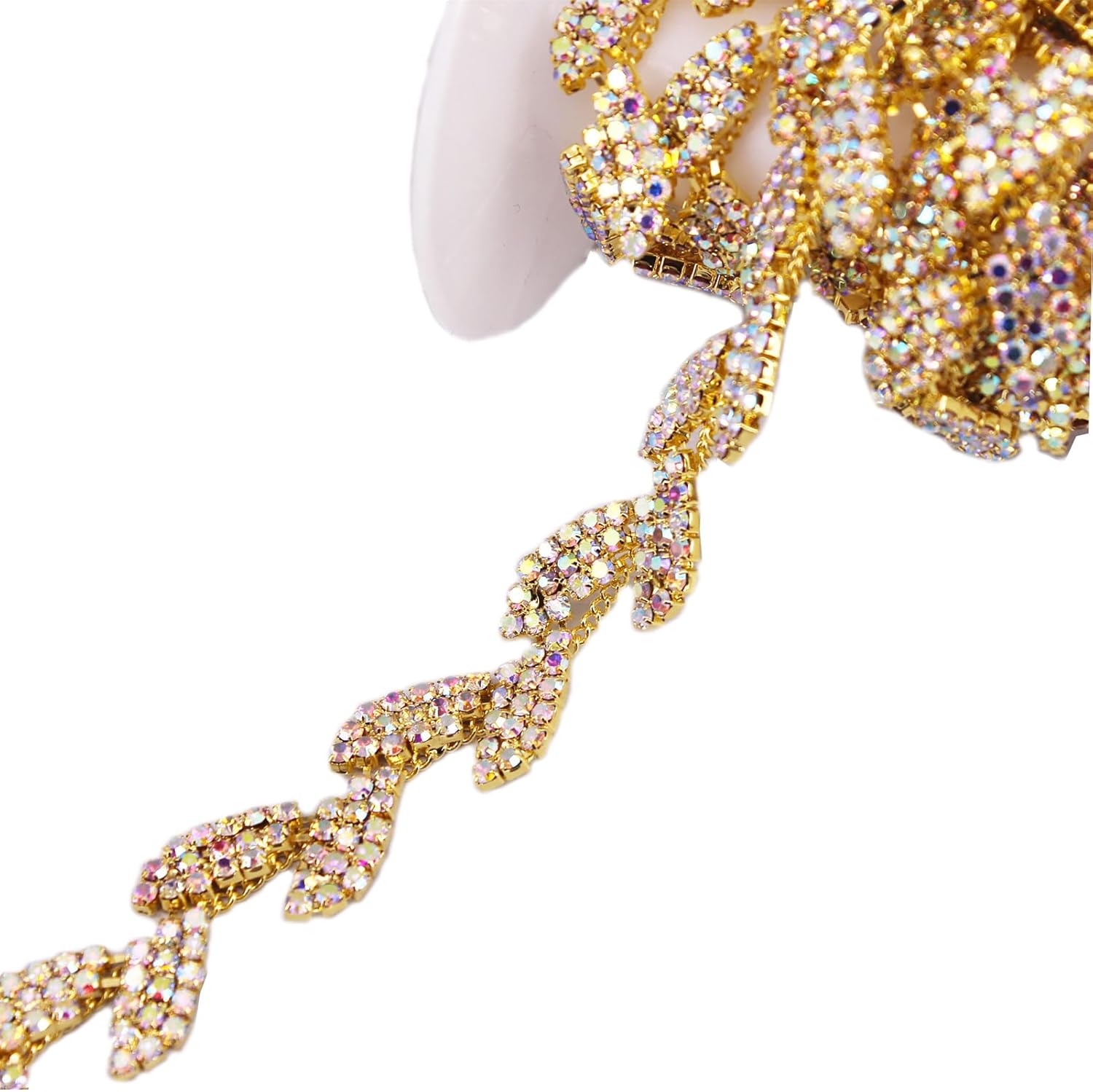 Fancy Crystal Trim by The Yard Sparkly Rhinestone Applique for Wedding Party Decoration Luxury Rhinestone Trimming Banding Bridal Costume Embellishment (2 Yard Gold AB)