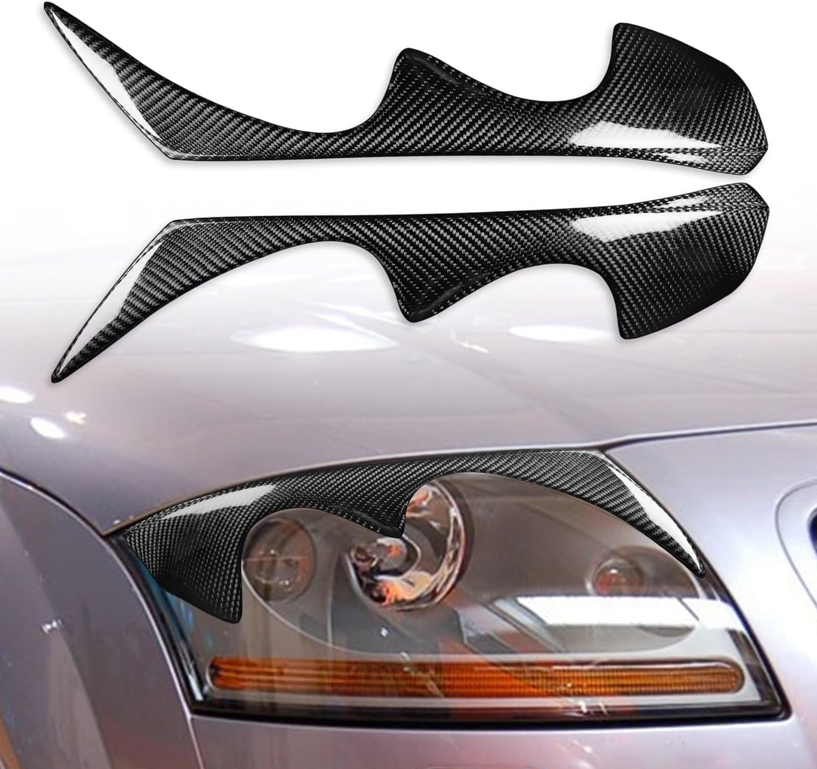 Real Carbon Fiber Front Headlight Eyelid Eyebrow Decoration Cover Trim Compatible with Audi TT MK1 1998-2006