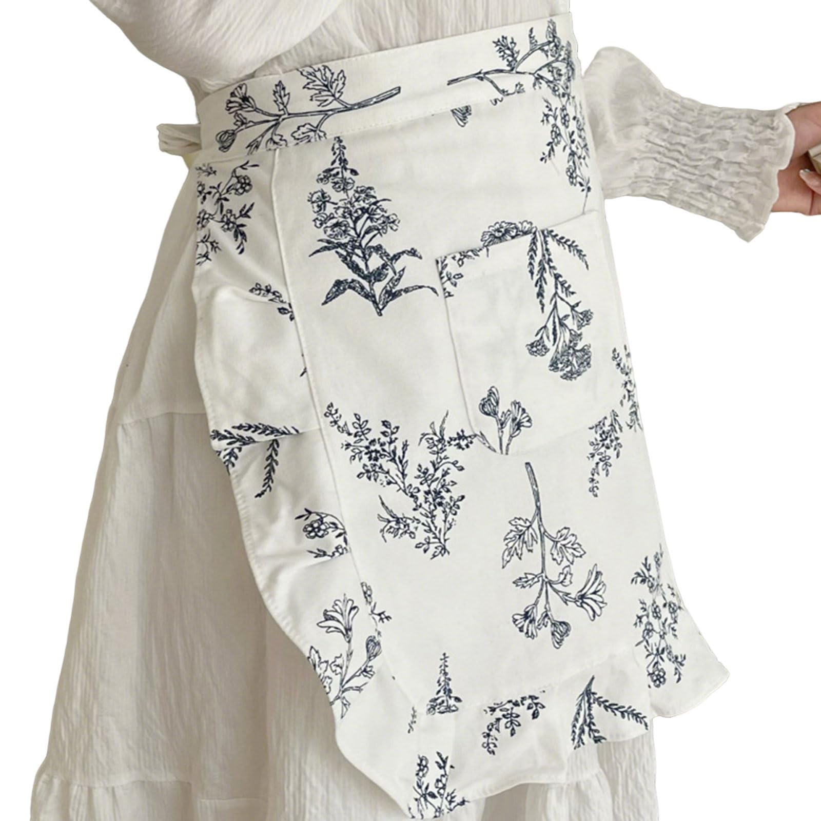 Mekalero Korean Styles Cotton Apron with Flower Pattern for Coffee Shops Cafeteria and Bakery Room Baking Supply Cook Apron for Baking