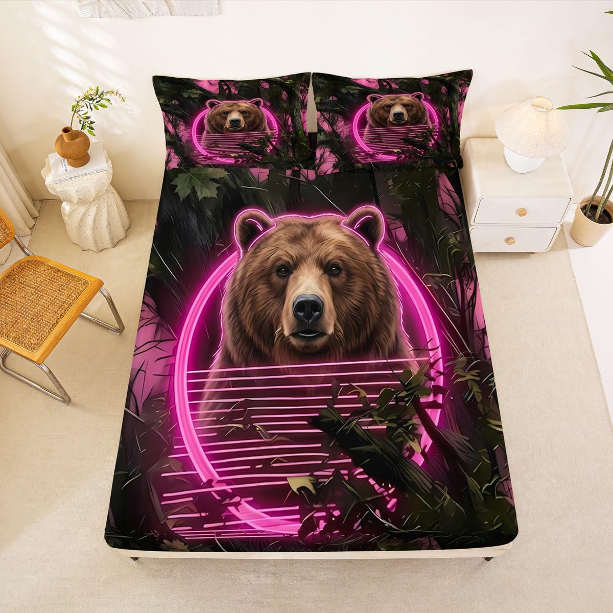 Homemissing Sábana bajera ajustable de camuflaje con 2 fundas de almohada, tamaño King, con bolsillo profundo de 16 pulgadas, para niños y niñas, para decoración de dormitorio de adolescentes (sin