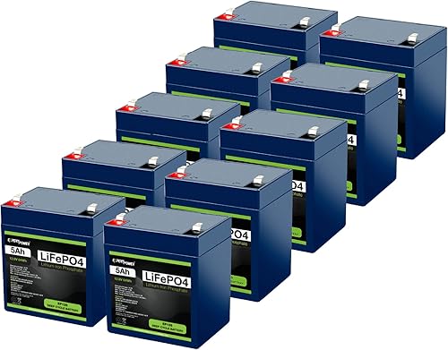 Paquete de 10 baterías recargables de ciclo profundo ExpertPower de 12 V 5 Ah LiFePO4 2500-7000 ciclos de vida y vida útil de 10 años BMS