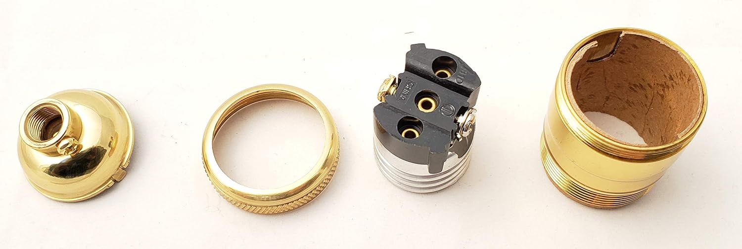 B&P Lamp® Heavy Turned Brass Keyless Sockets, Polished and Lacquered Finish, Keyless (No Switch), Uno Thread Shell