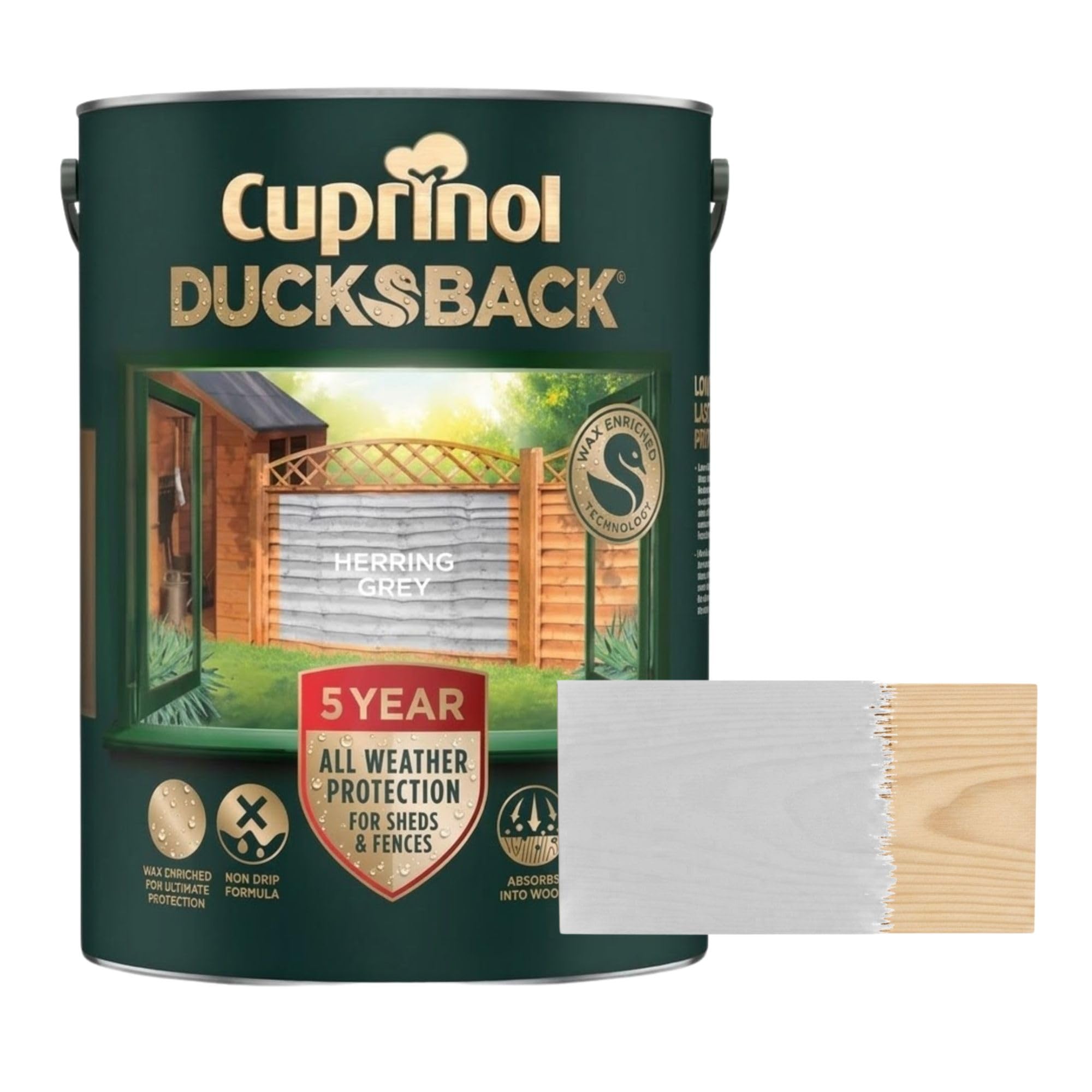 Aruuj 5L Ducksback Paint Herring Grey, Fence Paint Extends Timber Life, Water Repellent Wood Treatment, Painting Shades Protects Against UV, Rain & Frost, Fast Drying Low Odour