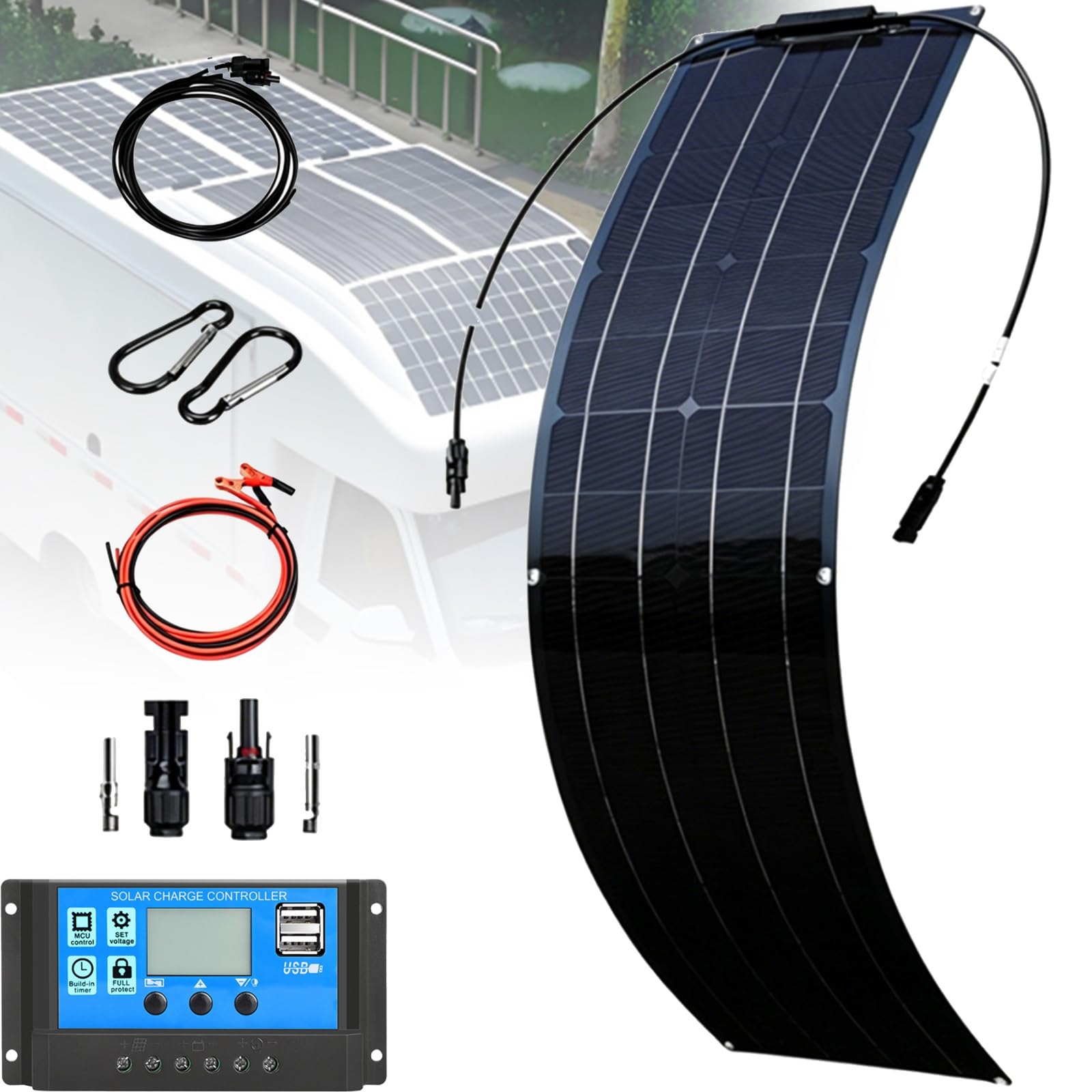 Pannello solare flessibile 200W/400W/800W, impermeabile, leggero, con celle solari monocristalline PERC ad alta efficienza, per camper, barca, campeggio, tenda, caravan, veicoli(A,200W)
