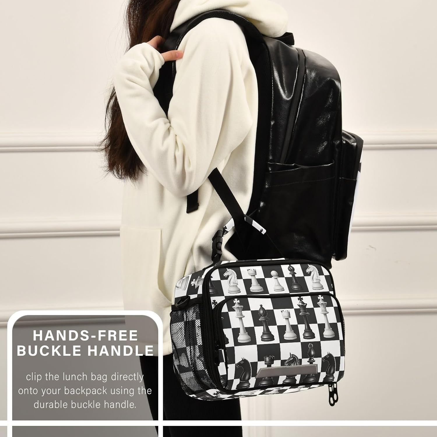 Chess Checkered Plaid Lunch Box for Boys Girls Insulated Lunch Bag Kids Cooler Tote Shoulder Strap Reusable School Picnic Travel Office