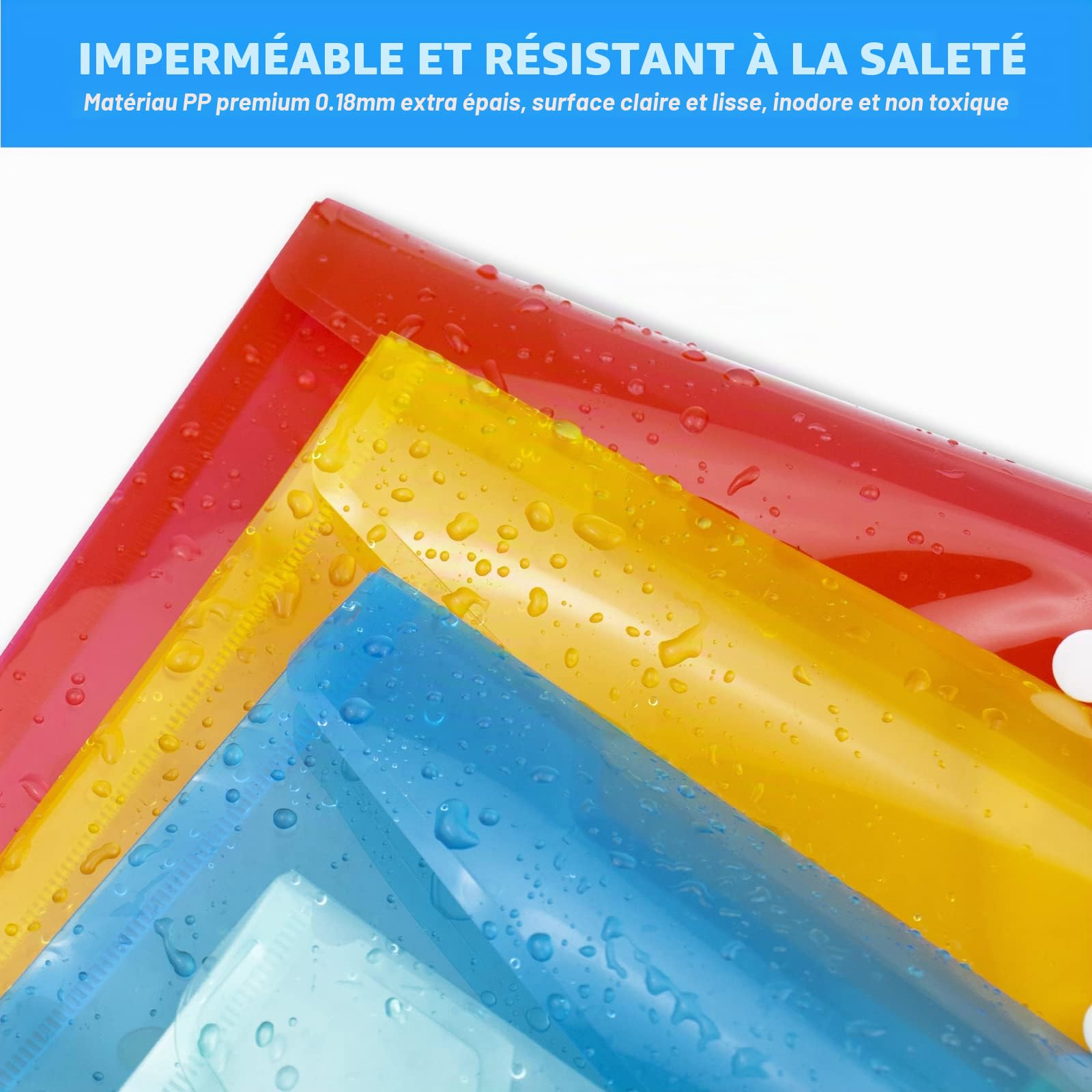 Pochette Plastique A4, Pochette Dossier à Rabat avec Bouton Pression, Chemise Cartonnée A4 à Rabat pour Maison, Bureau, Ecole(Lot de 12)