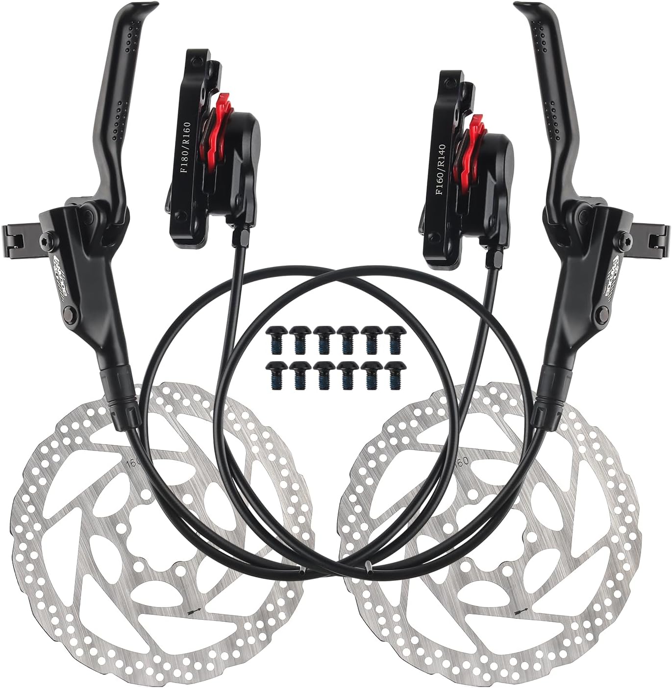 BOLANY Disc Brake Sets Oil Hydraulic MTB Bike Aluminum Alloy Left Front 800mm Right Rear 1400mm Brake Levers with is/PM Adapter Fit MTB Fat Bike E-Bike