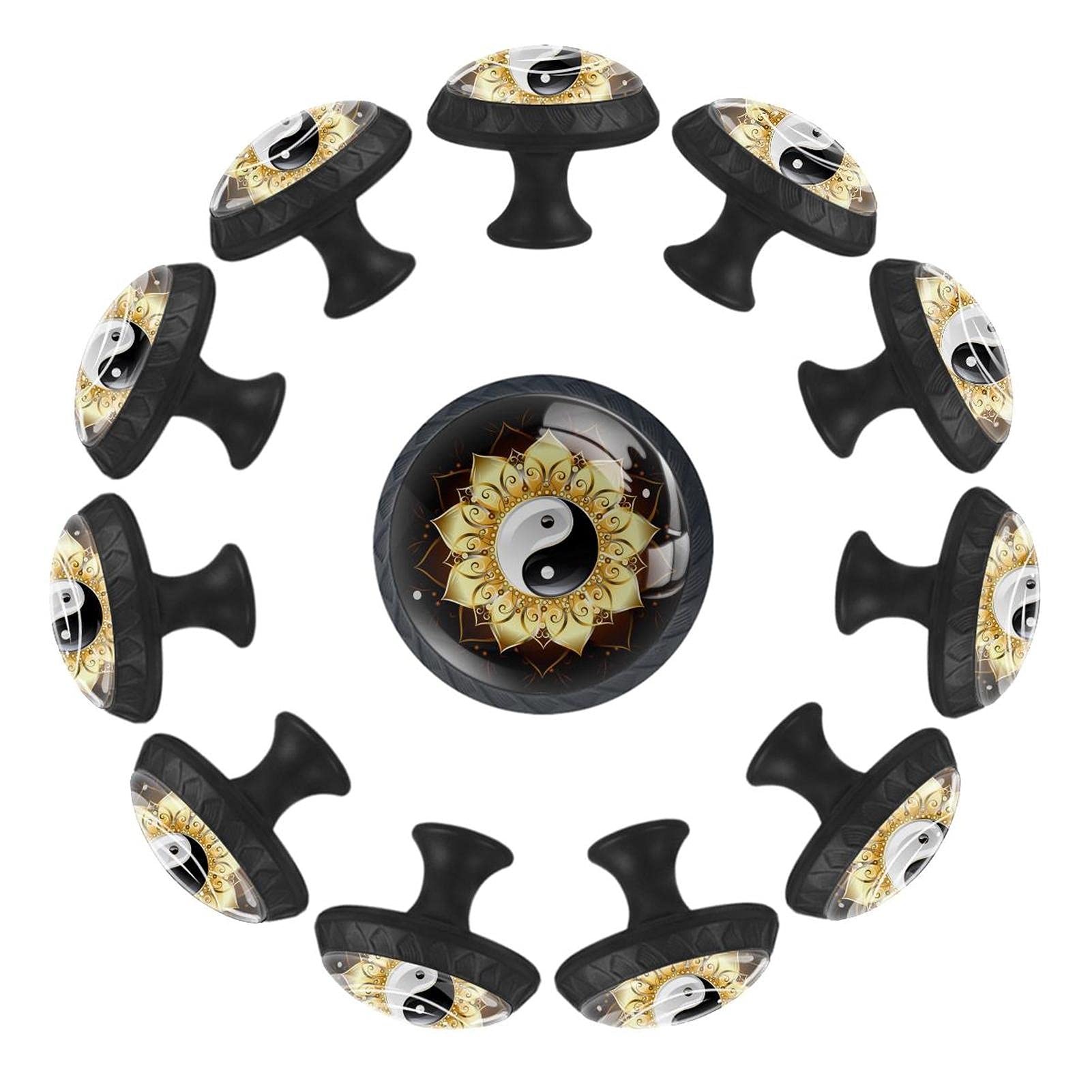 Boutons de tiroir de 35 mm aux finitions dorées et motif Yin Yang raffiné