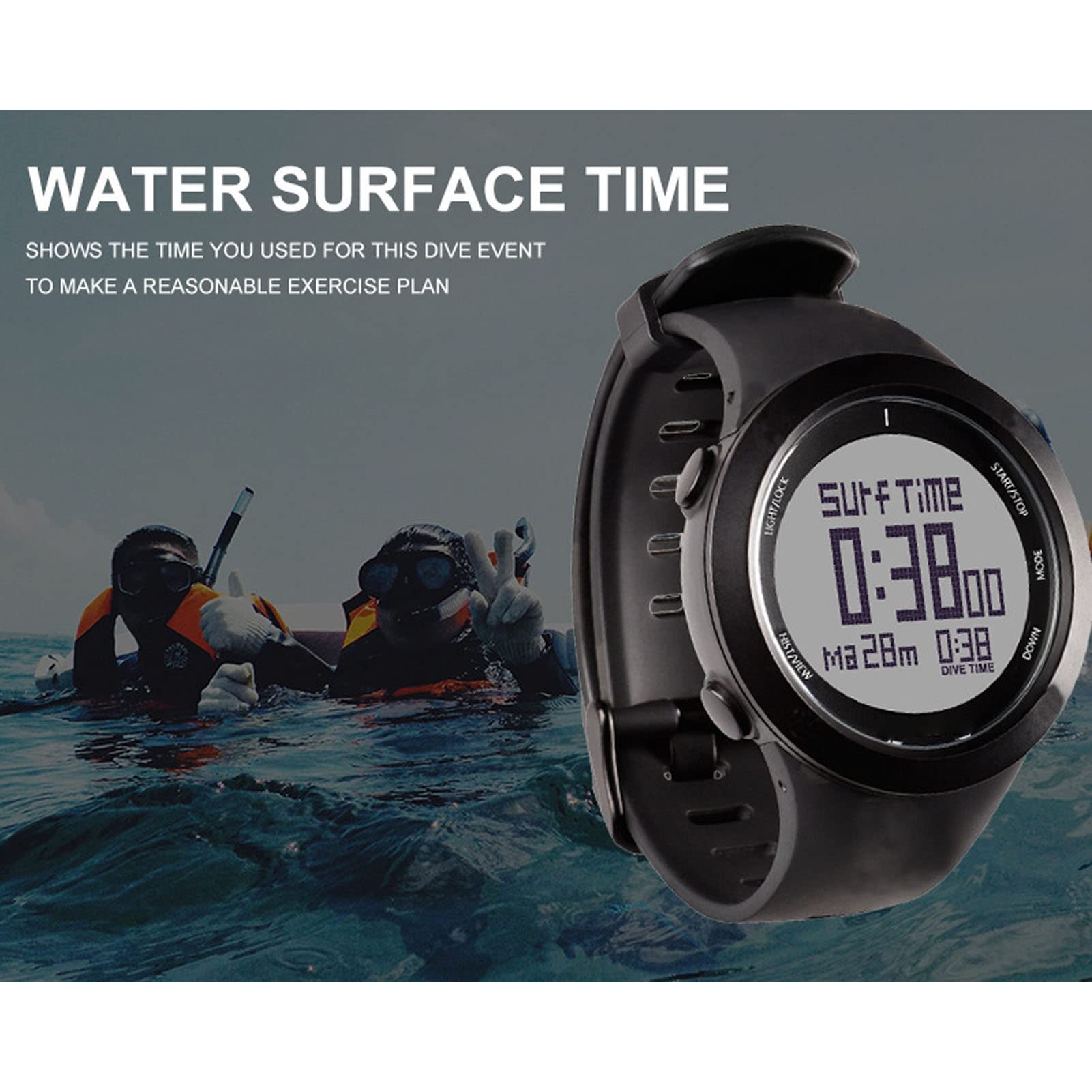 Reloj de Buceo Digital 10ATM Resistente Al Agua Temporizador de Buceo para Entusiastas del Deportes de Natación Caucho de Acero Inoxidable (Negra)