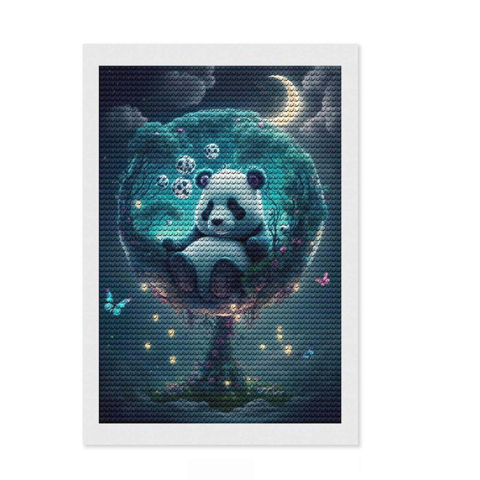 Junmoney Snoozing Panda Diamond Painting Set 8"x12", Vintage Style Decor, for Beginners, Stress Relief Craft, Christmas Gift