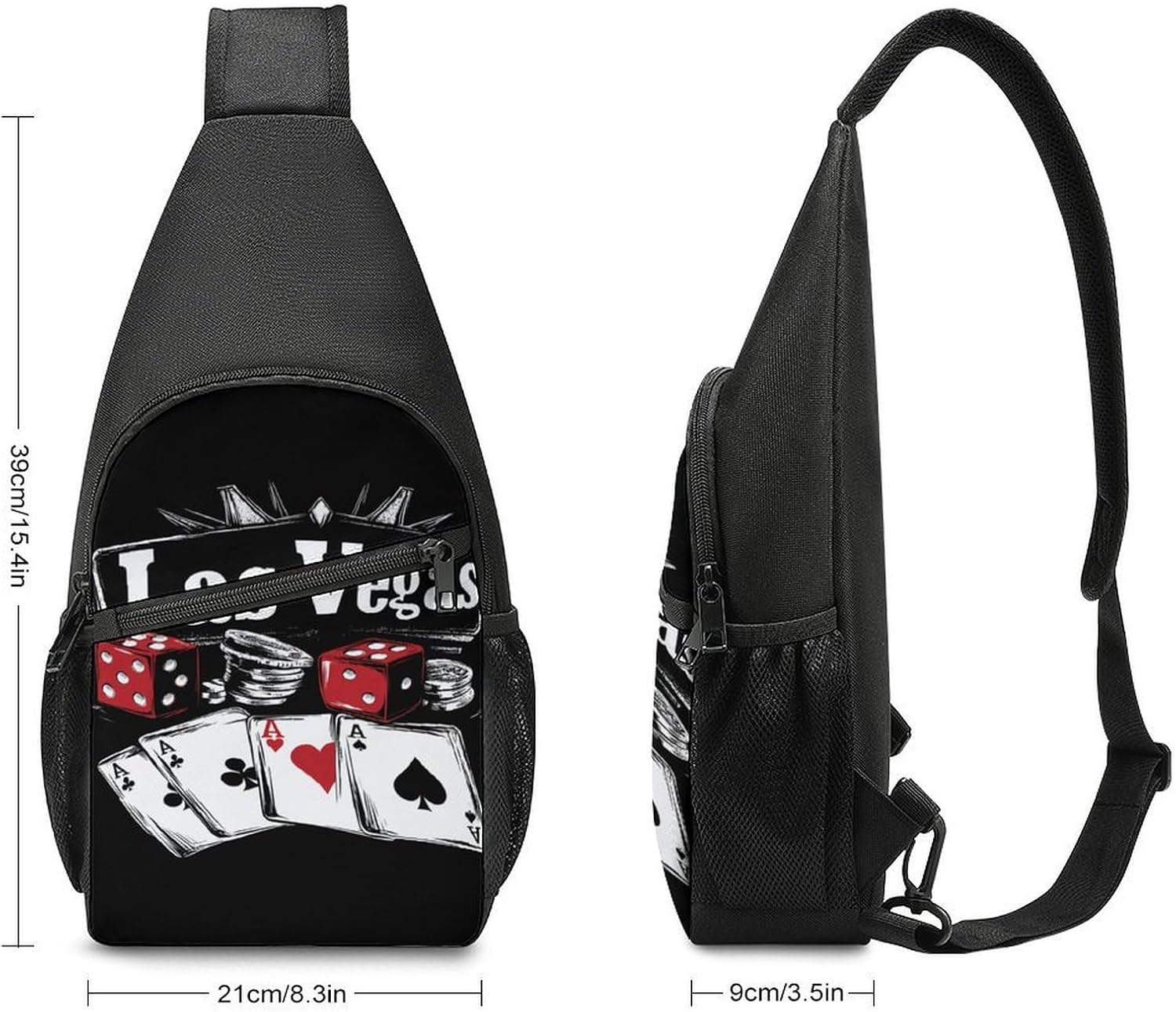 Las Vegas Nevada Dices Cards Crossbody Sling Backpack Chest Bag Daypack | unisex,trendy,with convertible and detachable shoulder strap,side pockets