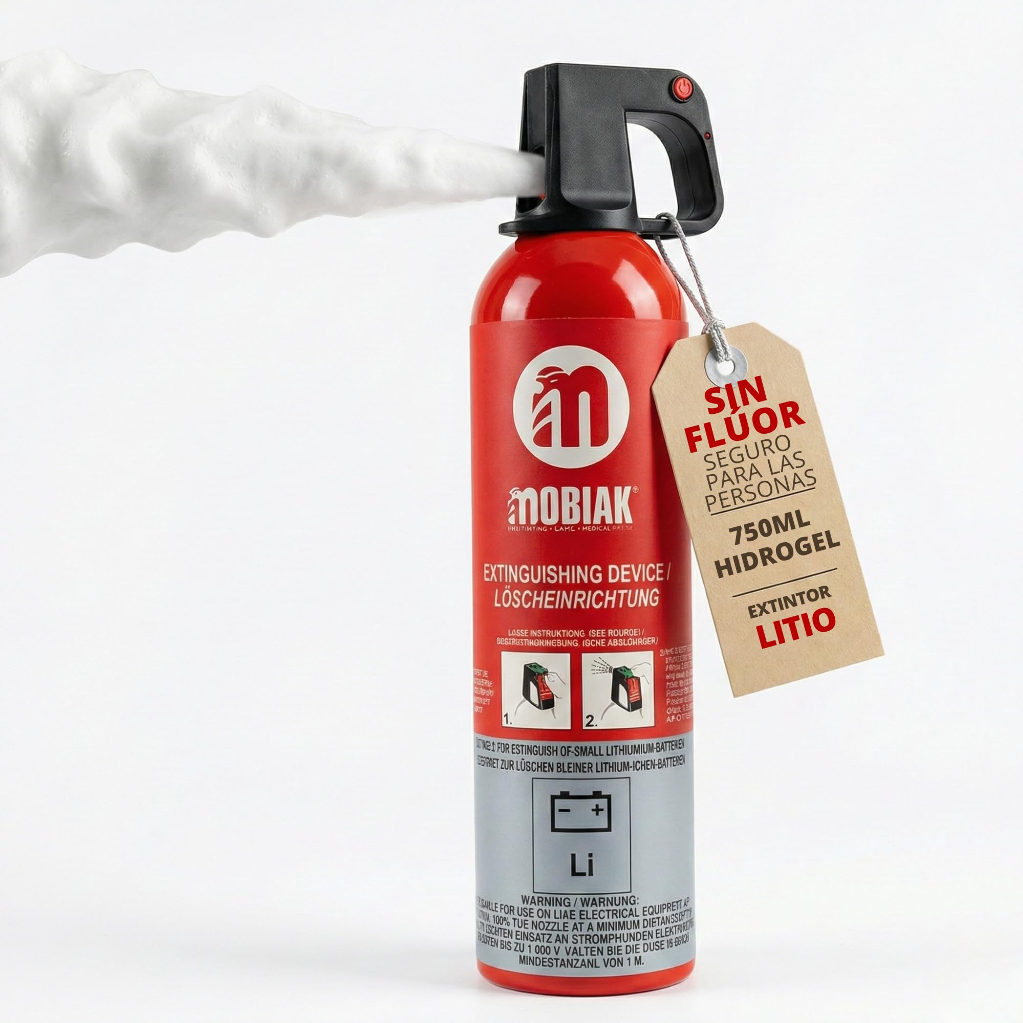 Extintor sin flúor 750 ml eléctrico | Seguro para la Piel | para baterías de Litio, E hasta 1000V | Extintor para casa, Extintores Coche, Barco