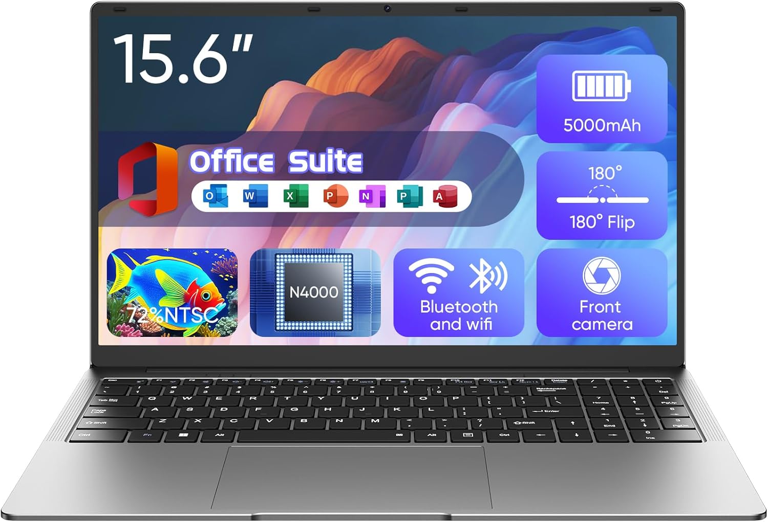 EYY 15.6" Laptop Computer, Win 11 Laptop with 100% sRGB FHD Display, 8GB RAM 256GB SSD, Celeron n4000 Processor Laptops, Office Suite, HDMI, USB 3.0, 2.4/5G WiFi, 5000mAh Battery, Study Work Computer