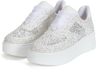 Bride Sneakers, Wedding Shoes Personalized,Custom Bride Sneakers Stylish Wedding Shoes for Women with Lace and Glitter (35,5 EU / 5,5 US)