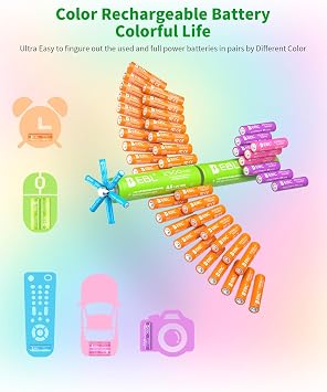 EBL AA Rechargeable Battery 10 Pack 2500mAh Ni-MH Double A Pre-Charged Rechargeable Batteries (10 Pack, 5 Colors in a Box)