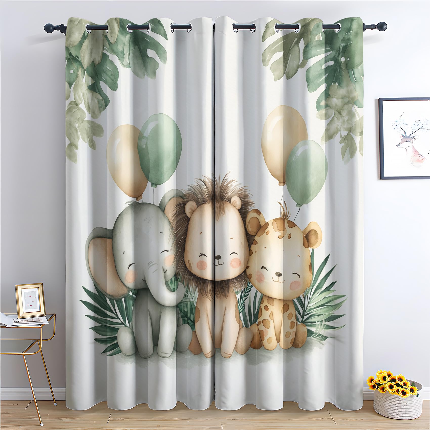 Venivici Safari Animal Blackout Curtains for Bedroom Living Room - 108 Inch Drop Curtains Eyelet, Kids Jungle Forest Animal Patterned Window Treatments, Thermal Insulated Drapes 90x108 2 Panels