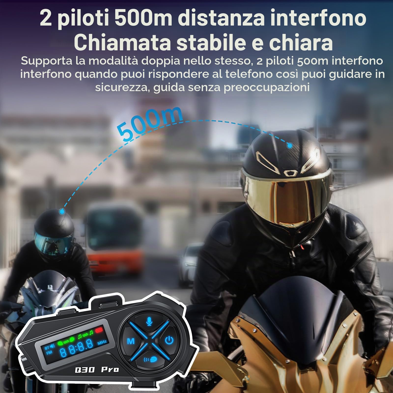 OBEST Interfono Moto,BT 5.4 Casco Moto Auricolare con Hi-Fi Stereo Doppia Riduzione del Rumore e Funzione FM,Autonomia Fino a 15 Ore, Mp3, Impermeabile, Universale