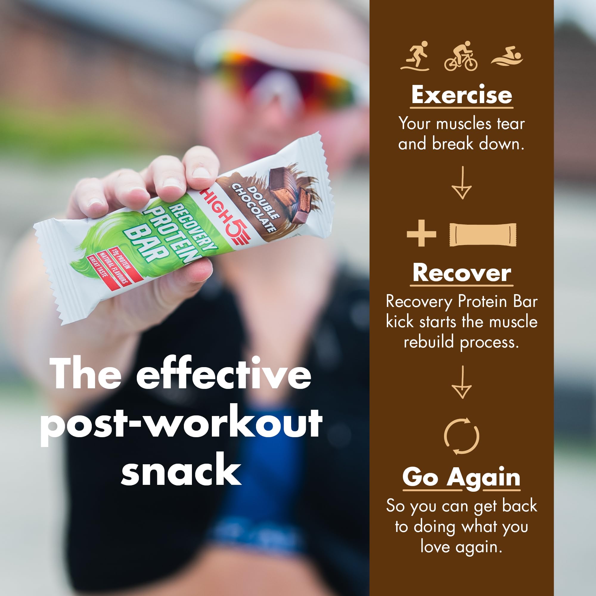 HIGH5 Barres protéinées Recovery – Barres glucides et riches en protéines après l'entraînement avec rapport macro 1:1 – Barres protéinées au chocolat pour la récupération et la réparation musculaires