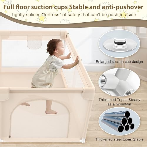 Miniatura 5 de Corralito para bebés y niños pequeños de 50 x 50 pulgadas, corral de juegos para bebés con cubierta de malla suave y transpirable, corralito para