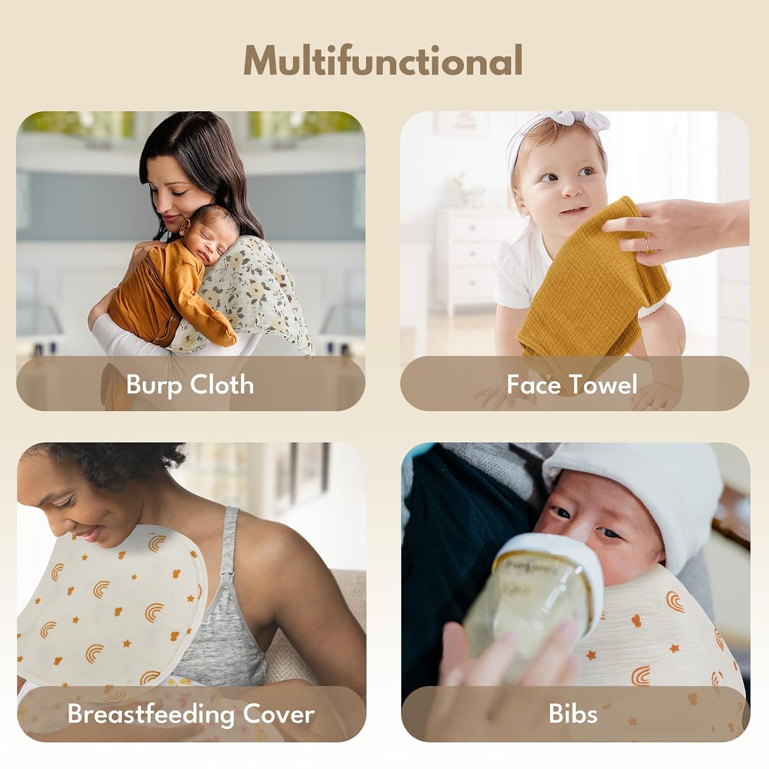 Muslin Burp Cloths with Snaps,Multi-Use Burpy Bib 100% Cotton for Spit Up & Drool,Large 22"X11" Extra Absorbent Burping Cloth for Newborn Boys Girls Essentials,Yellow