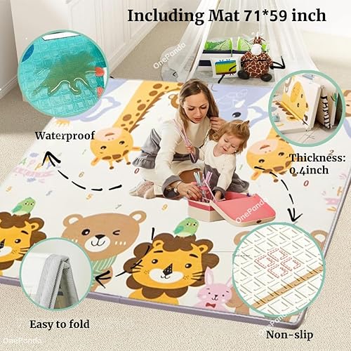 Miniatura 7 de Corralito grande para bebés con alfombra, 71 x 59 pulgadas con esponja gruesa anticolisión para bebés y niños pequeños, con bolas oceánicas, puerta,