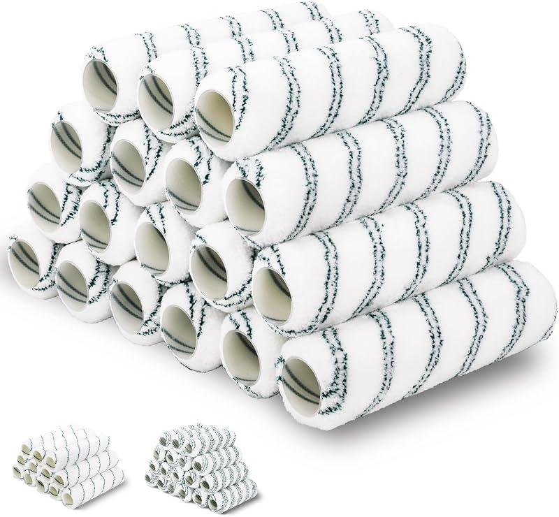 18 Pack 9" x 1/2" Nap Microfiber Paint Roller Covers Non-Shedding | Standard 1.5" Core, Medium Naps for 9 Inch Roller Frame, Smooth Even Finish for All Paints & Stains, House Painting Supplies