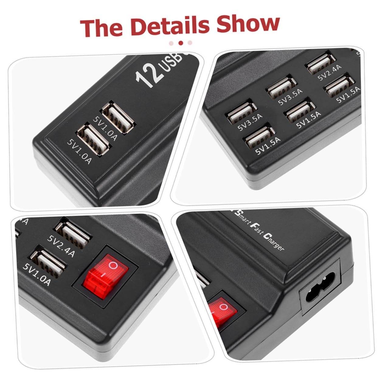 OSALADI 1ensemble Station De Charge USB Ports Intelligent avec Surtension pour Téléphones Tablettes Et Appareils Numériques Chargeur Multiple Prise Murale Européenne
