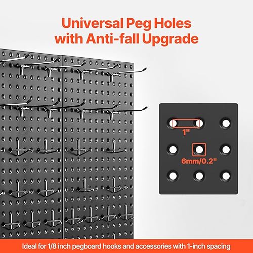 Miniatura 5 de VEVOR Paneles de metal con clavijas de 24 x 12 pulgadas, 2 paneles, organizador de pared resistente con accesorios, para sala de estar, garaje,