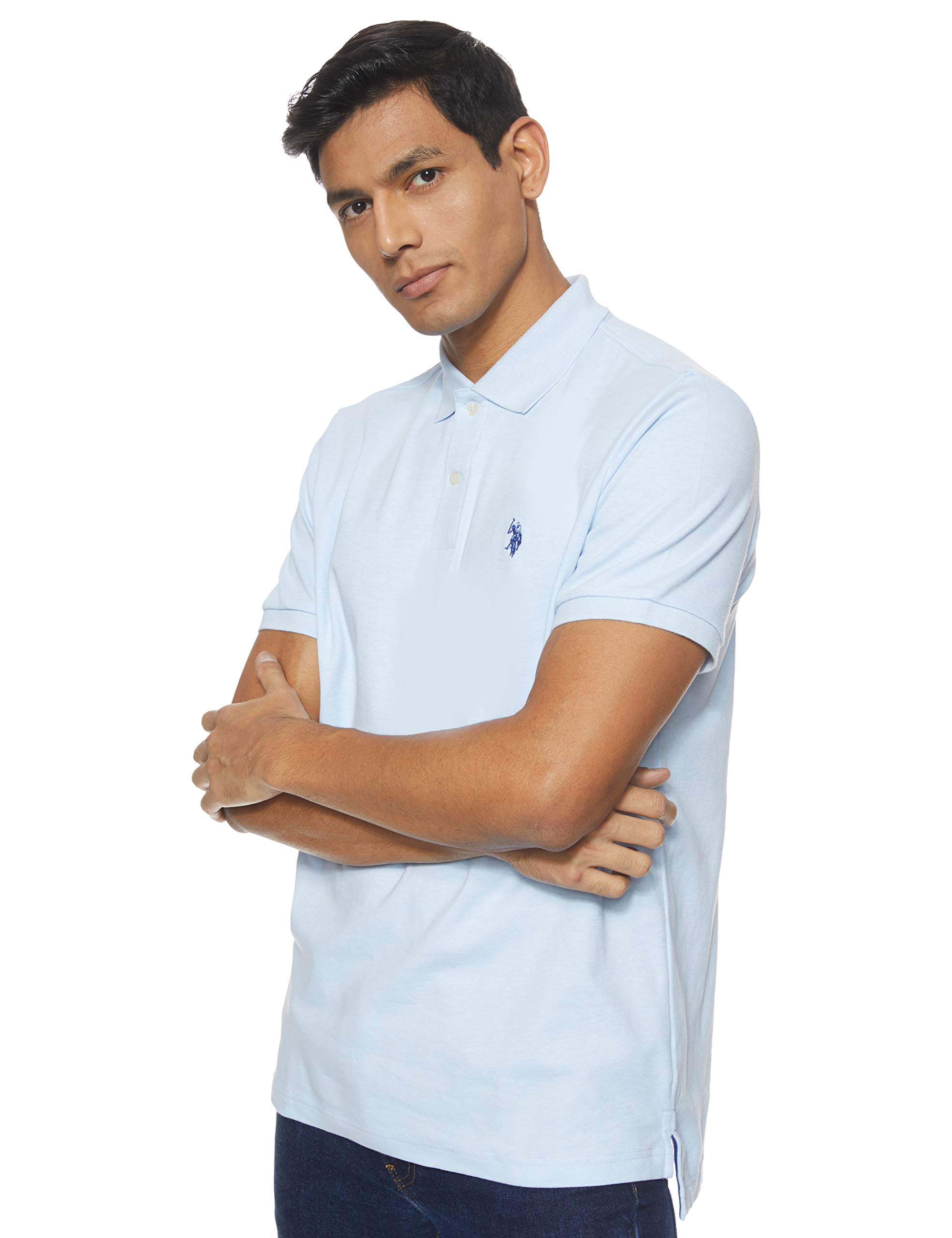 U.S. Polo Assn. Men's Solid Interlock Shirt, Tahoe Blue Heather, XL
