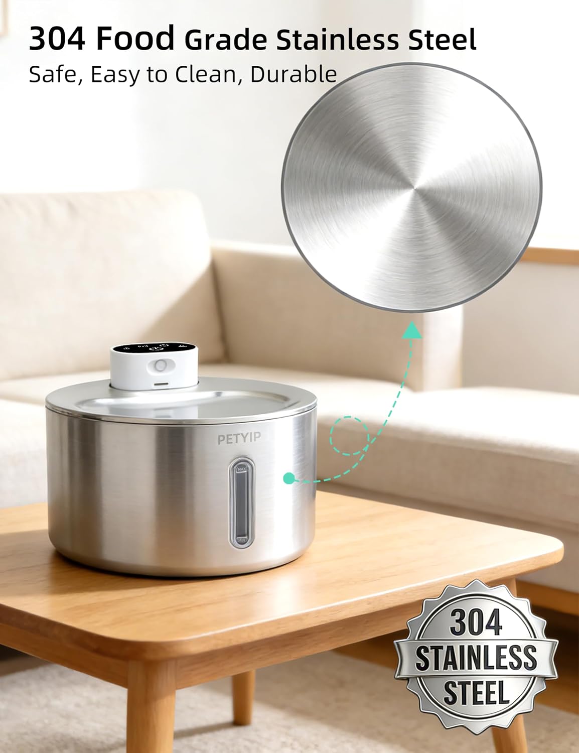 Cat Water Fountain Stainless Steel,135 Fl Oz/4L Wireless Automatic Cat Water Dispenser Large,5000mAh Battery Powered,for Cats & Dogs Indoor (Cat Fountain + 2 Set Filter)