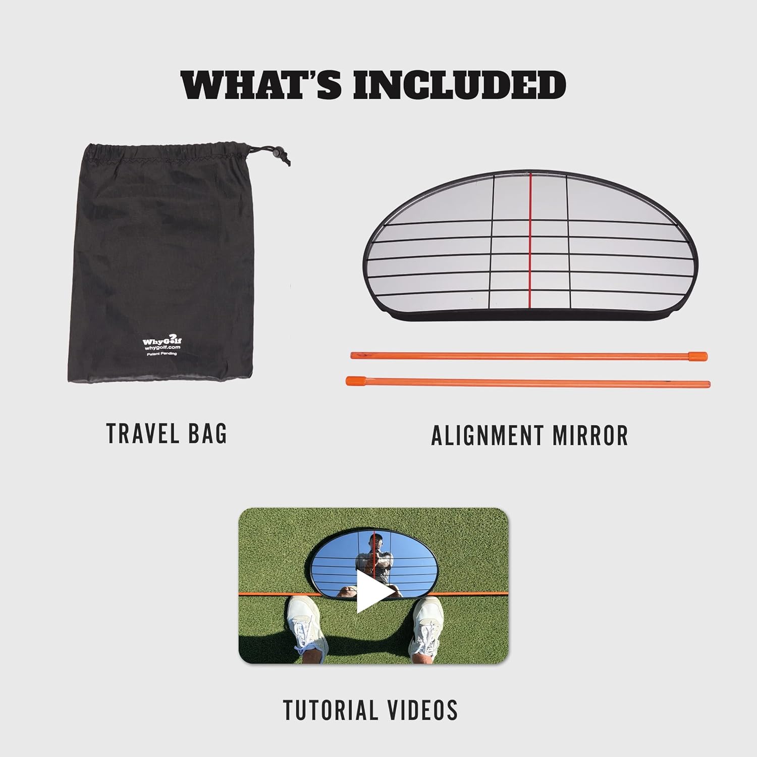 WHYGOLF Alignment Mirror with 2 Alignment Rods, Portable Golf Training Aid for Swing and Putting Practice, Indoor or Outdoor Golf Tool and Mirror Trainer for Consistent Setup and Backswing