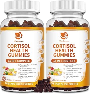 Cortisol Supplements for Women & Men, 15-in-1 Calm Cortisol Gummies with Ashwagandha, Magnesium, L-theanine, GABA, Phosphatidylserine, Vitamin C, D3, B6 for Mood, Sleep, Focus Support - Vegan, 180CT