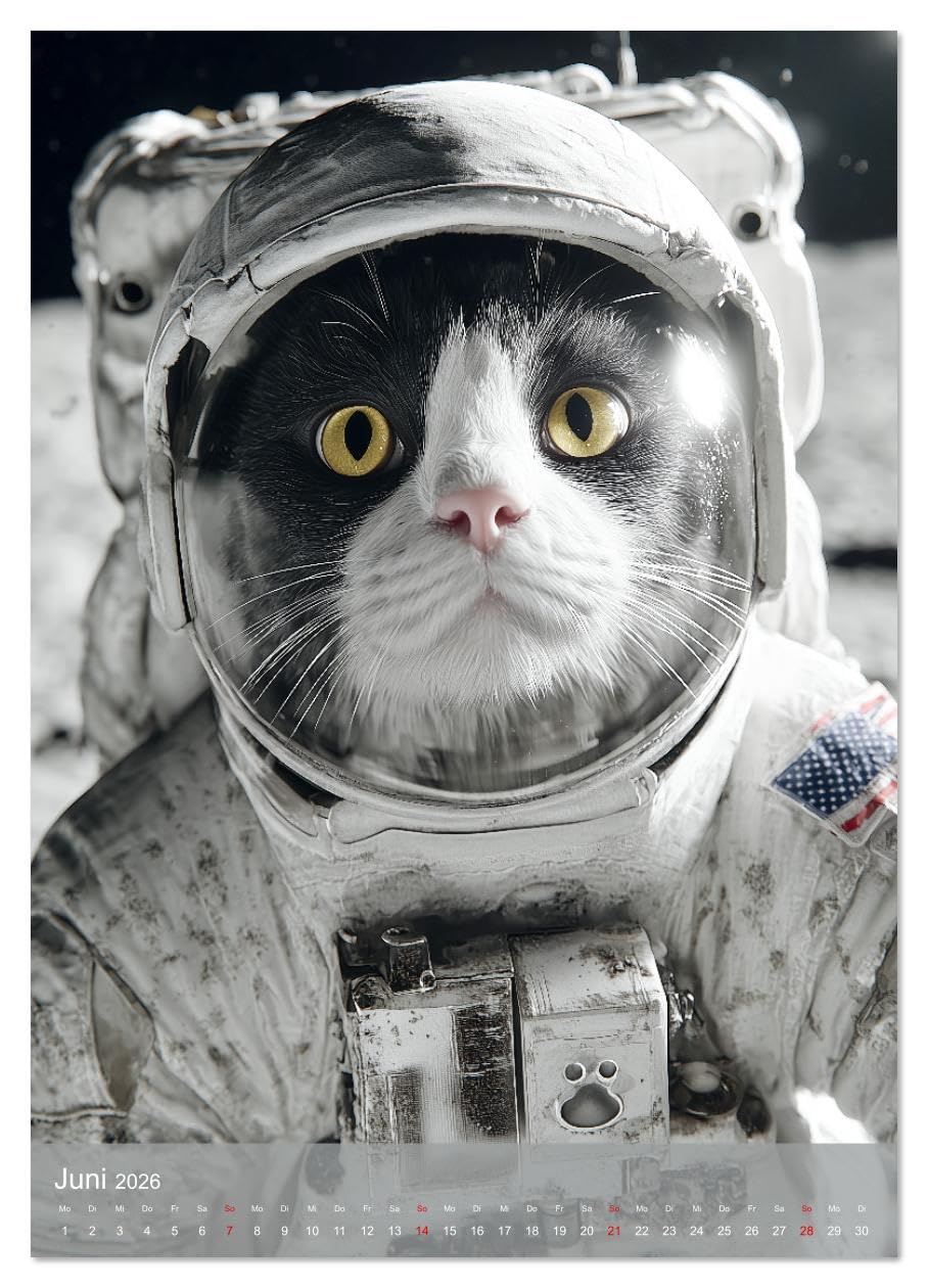 Katzen im Weltall - lustiger Katzenkalender für Kinder, Familien und Katzenliebhaber (hochwertiger Premium Wandkalender 2026 DIN A2 hoch), Kunstdruck ... und Katzenbesitzer. (CALVENDO Tiere)