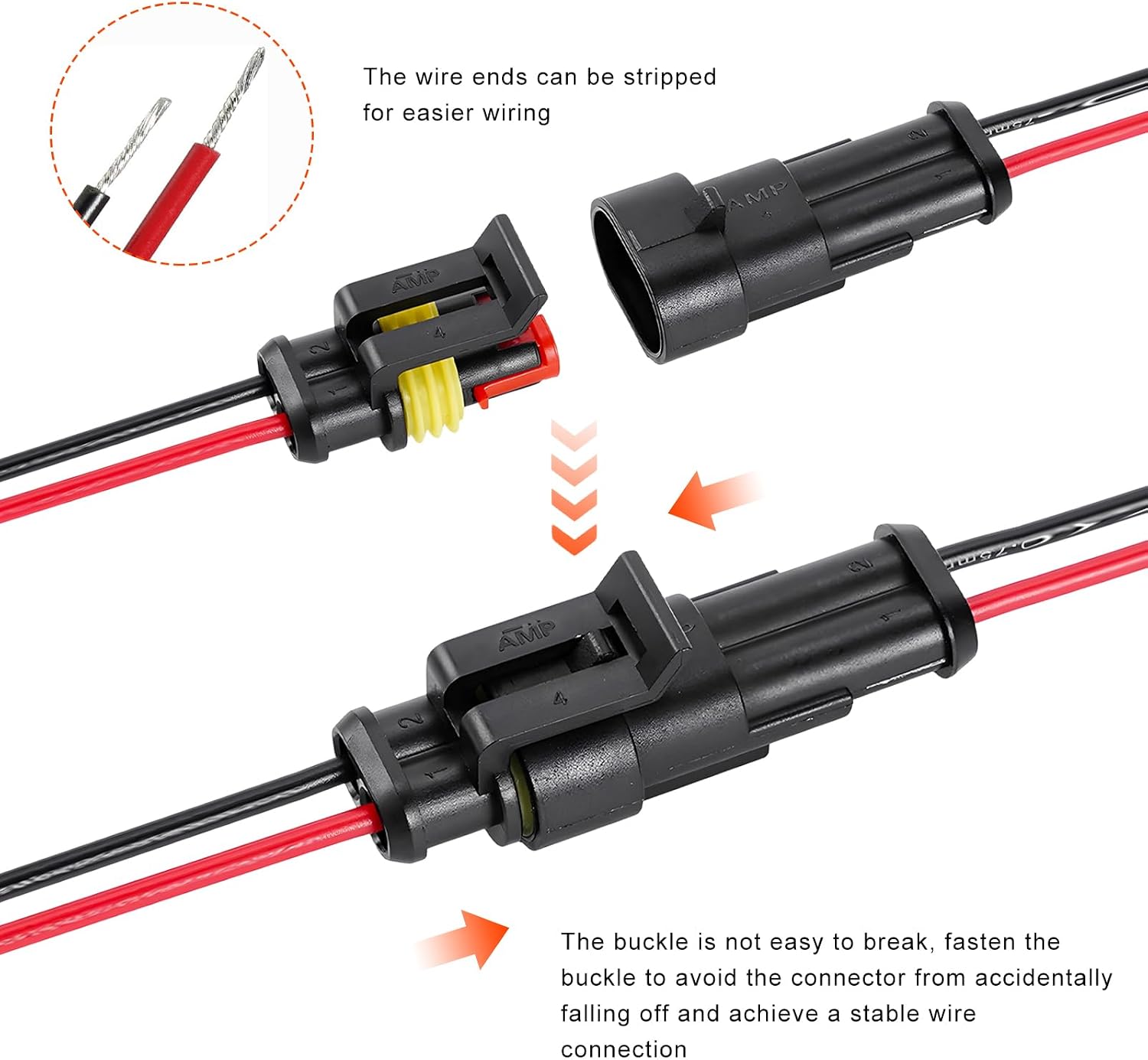 Sun Walker 5 PCS 2 Pin Way Electrical Wire Connectors, 20 AWG 2 Wire Electrical Connectors Quick Disconnect Plugs, Waterproof Female & Male Plug Socket Kit for SUV Truck Motorcycle