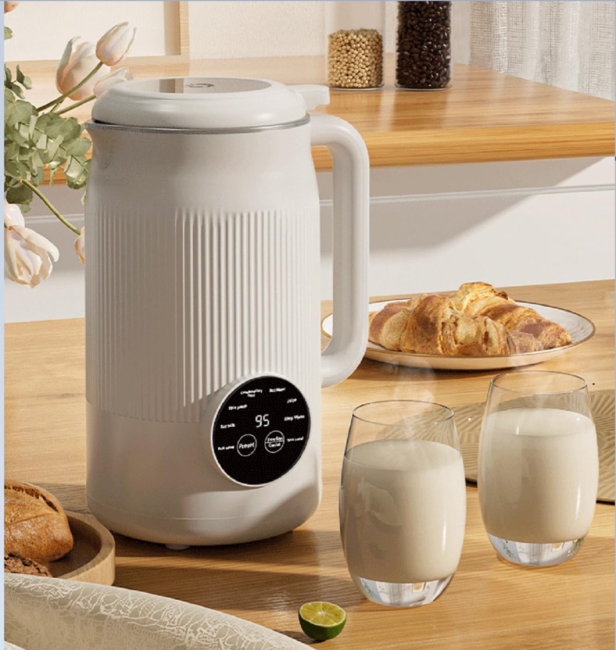 8-in-1 Automatic Soy Nut Milk Maker,40oz Soy Milk Maker for Homemade Almond,Oat,Soy Milk,Rice Paste,Complementary Food,Juice,Milk Maker Machine with Delay Start/Keep Warm/Self Clean/Boil Water (White)