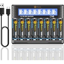 Rechargeable AA Batteries with Charger, High Capacity Rechargeable AA Batteries 2800Mah, Fast Charger 8 Bay for 1.2v VNi-MH/Ni-CD Battery Charger Set