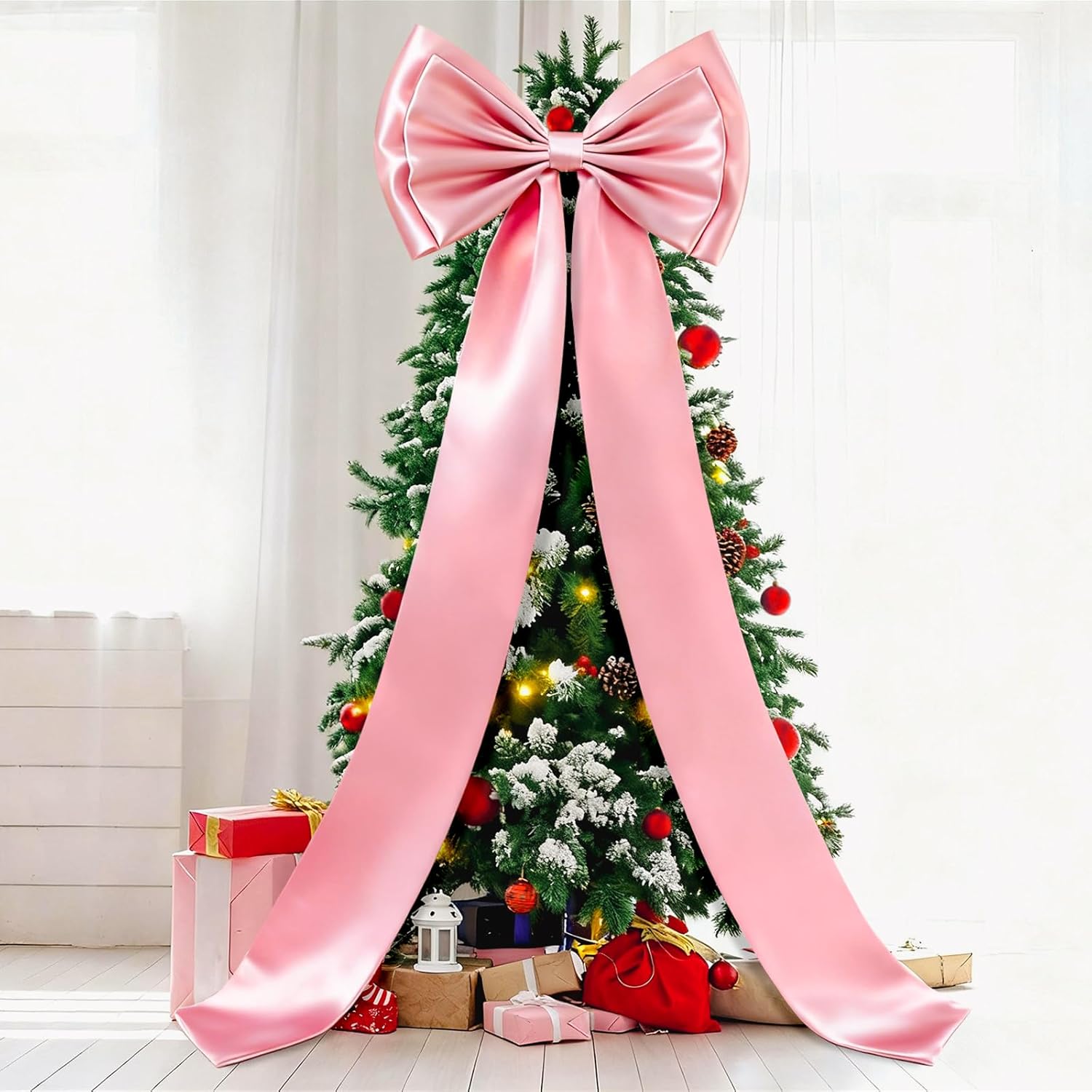 Dreamtop Giant Bow Decor, 19x75 Inch Christmas Tree Bow Topper Decoration for Christmas Tree for Home Wreath Wall Backdrop Birthday Wedding Party Decorations (Pink) - Image 6