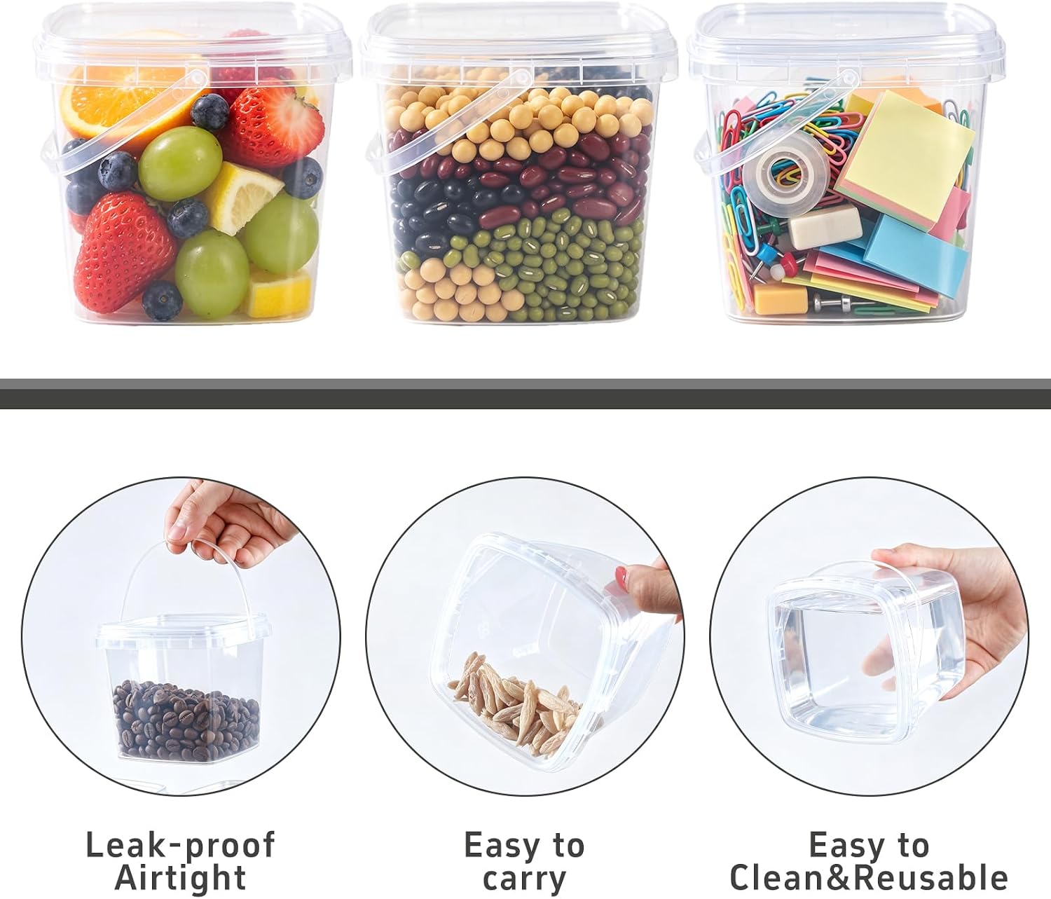 Ufvbjfga 50PCS 16oz Plastic Containers with Lids & Movable Handles, Clear Storage Buckets for Slime, Arts Crafts and Small Items