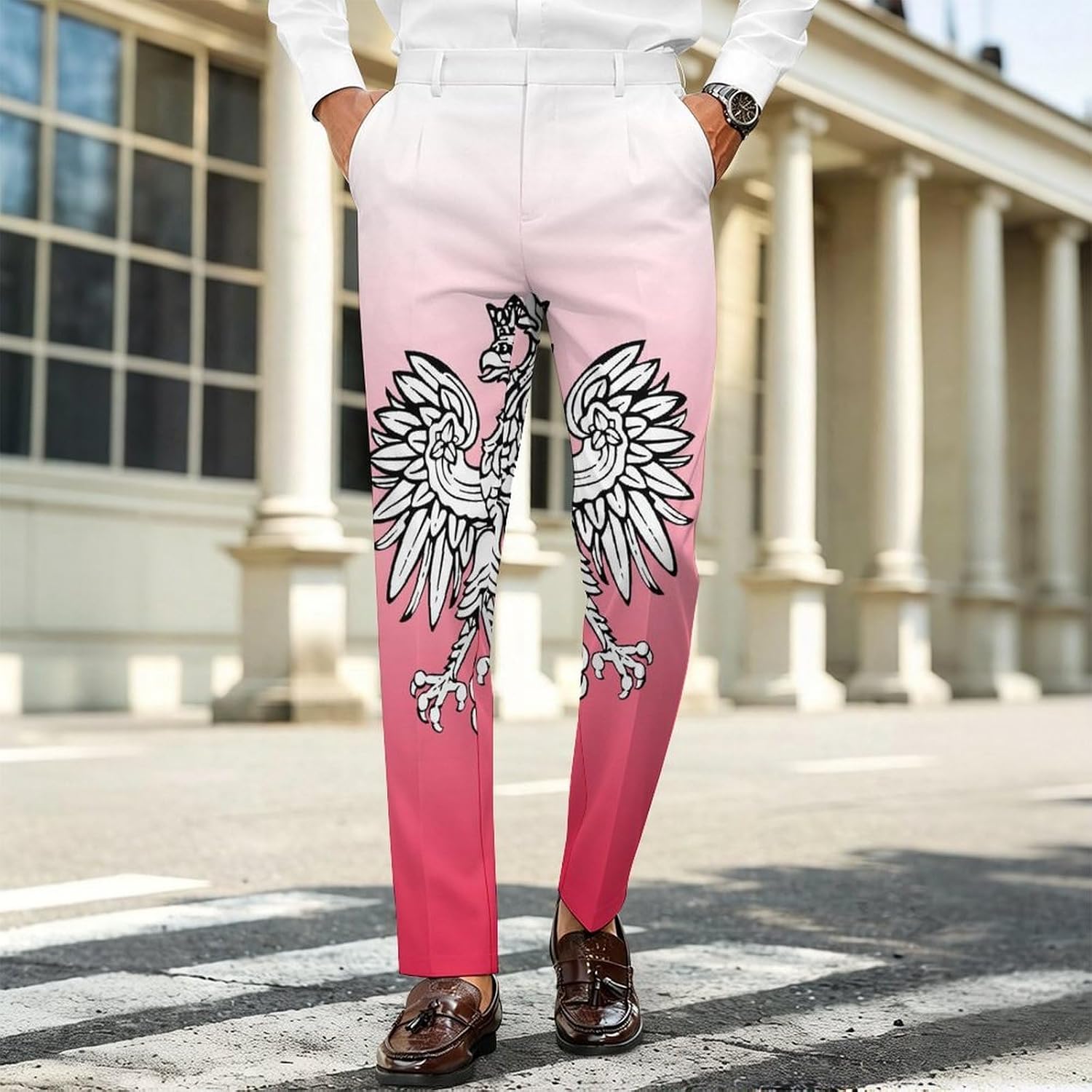 Poland Polish Red Flag White Eagle Men's Classic Fit Suit Pants Straight Leg Design Printed Trousers
