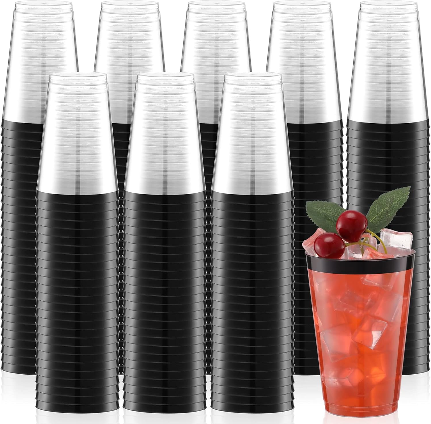 150 Pcs 14 oz Disposable Plastic Cups Rimmed Clear Party