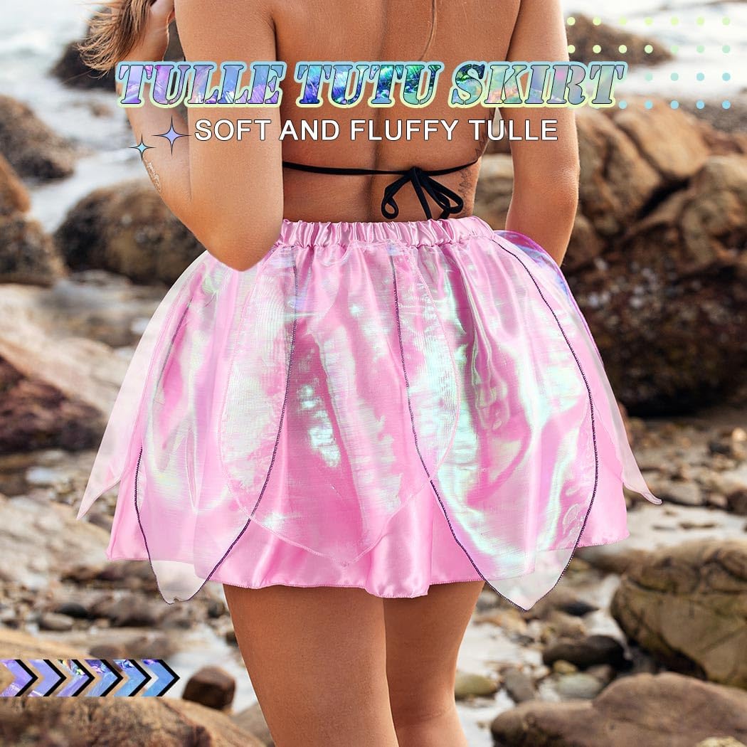 TWINKLEDE Fairy Petal Skirt Costume Tutu Elastic Blue Flared Skort for Women